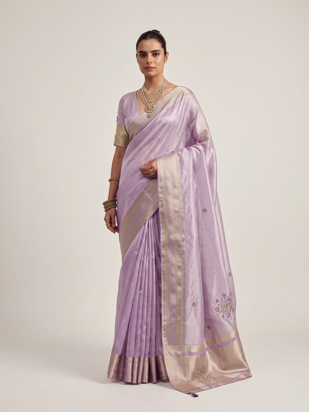 Peachmode Lavender Cotton Blend Saree - Image 1