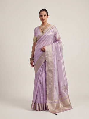 Peachmode Lavender Cotton Blend Saree - Image 1