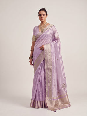 Peachmode Lavender Cotton Blend Saree - Image 2