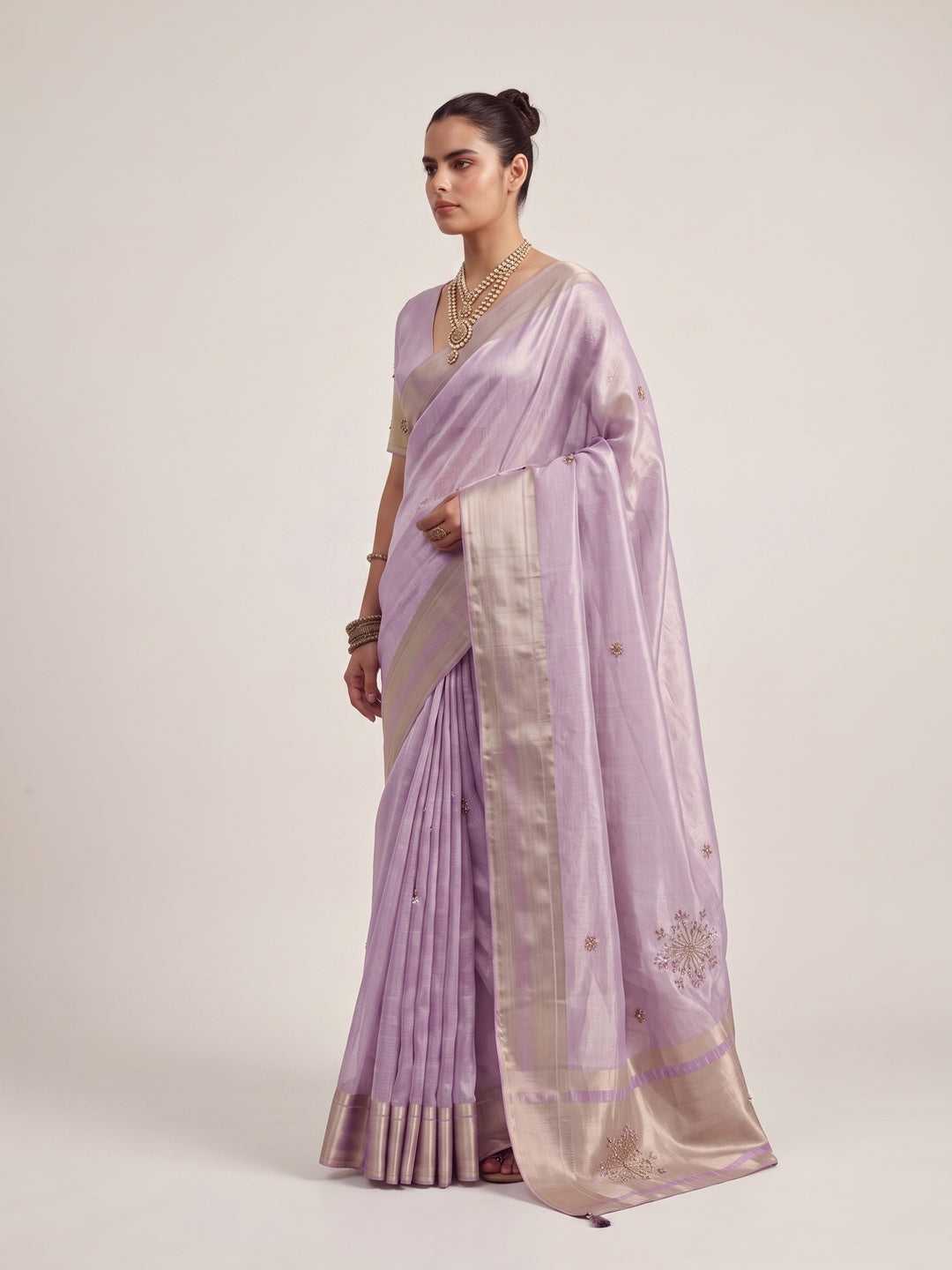 Peachmode Lavender Cotton Blend Saree - Image 3