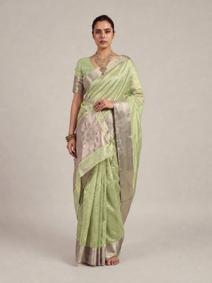 Peachmode Green Cotton Blend Saree - Image 1
