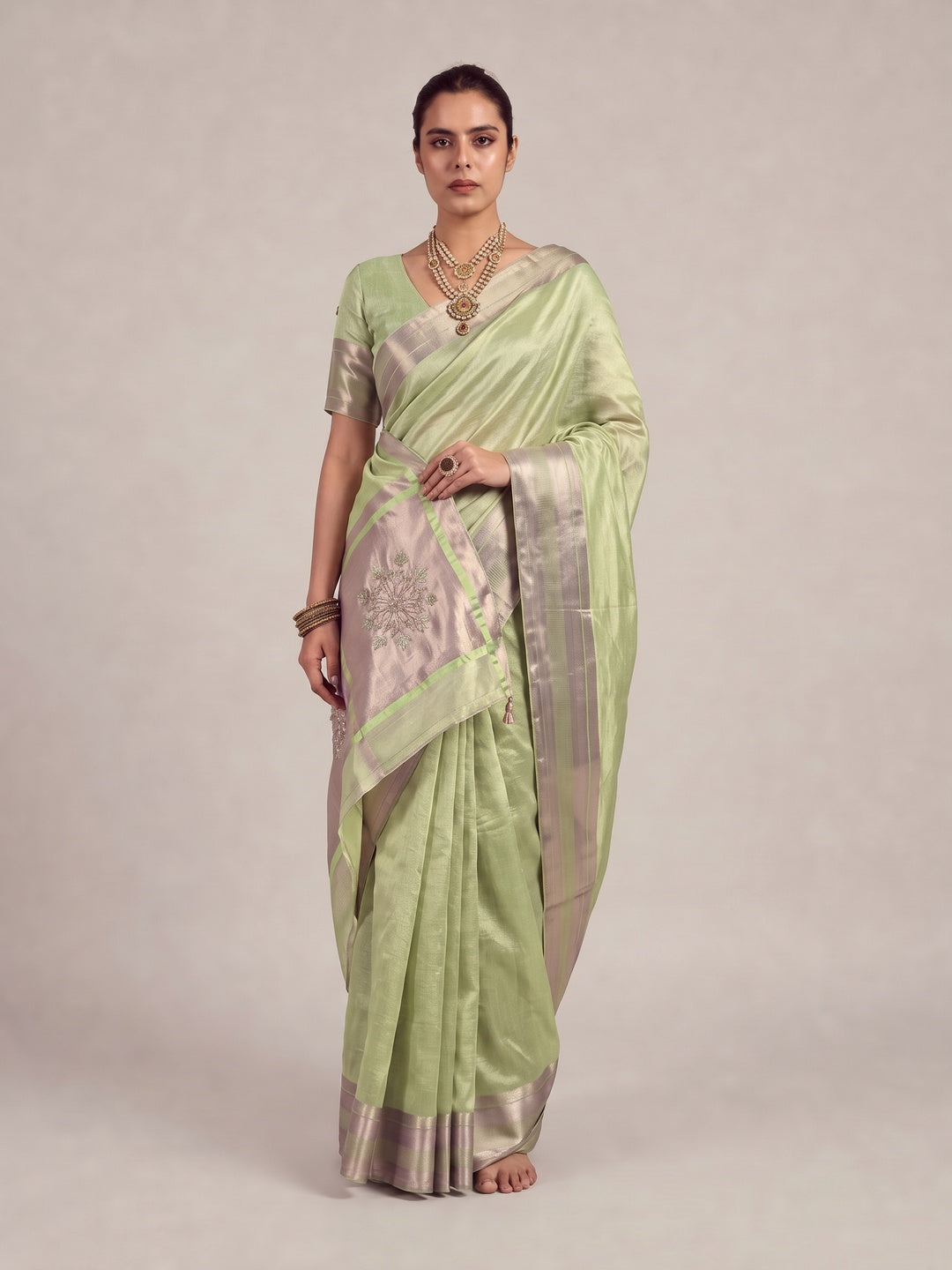 Peachmode Green Cotton Blend Saree - Image 2