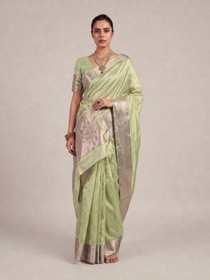 Peachmode Green Cotton Blend Saree - Image 2