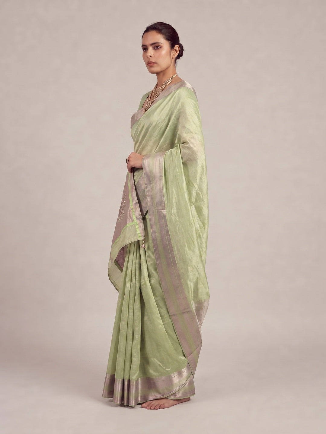 Peachmode Green Cotton Blend Saree - Image 3
