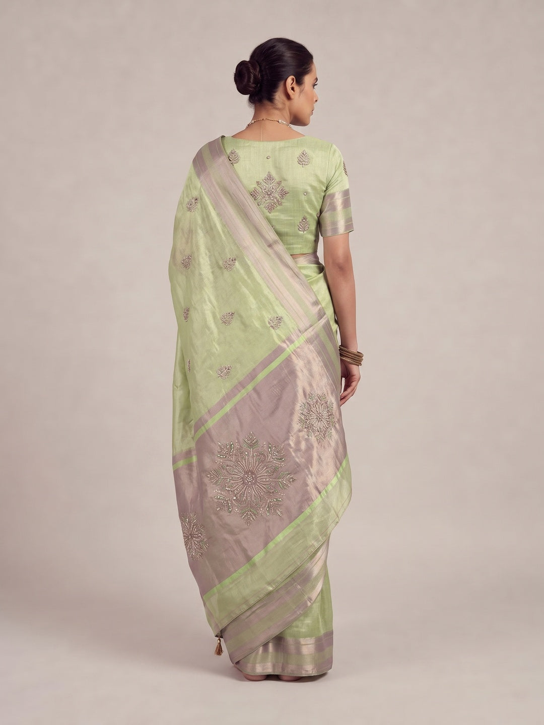 Peachmode Green Cotton Blend Saree - Image 5