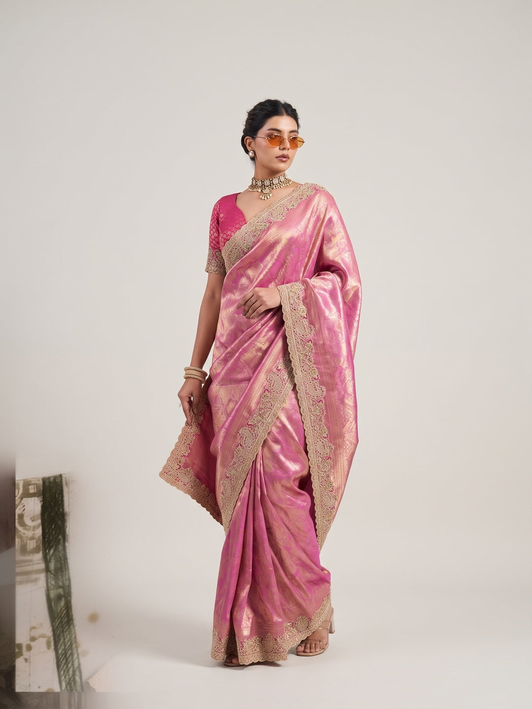 Peachmode Pink Silk Blend Saree - Image 1