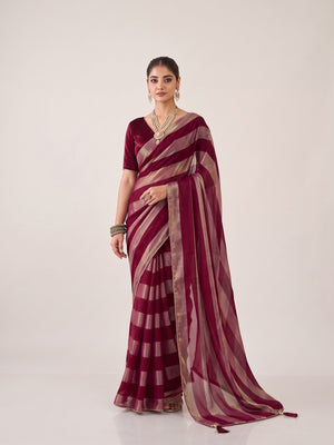 Peachmode Maroon Satin Saree - Image 2