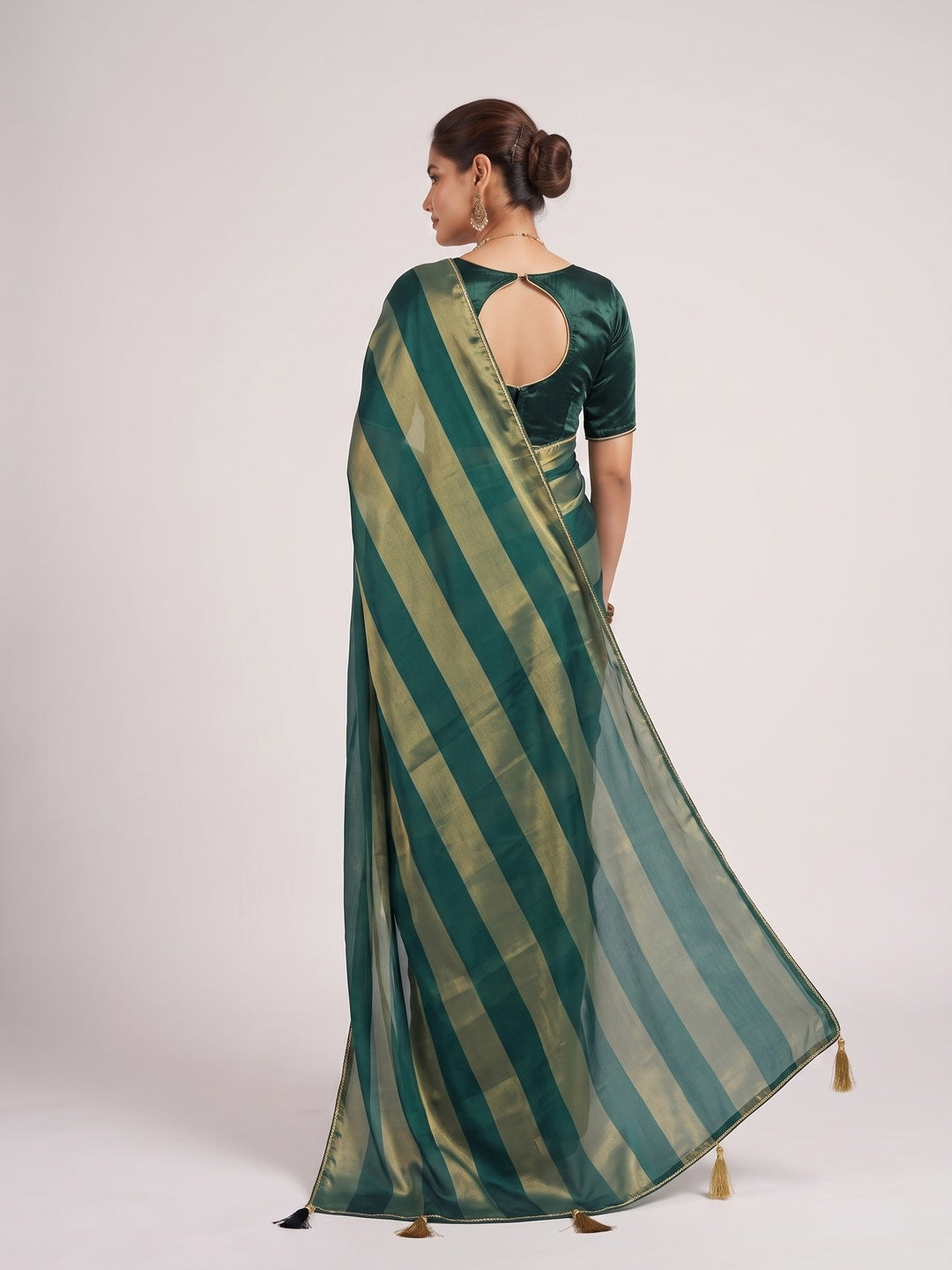 Peachmode Green Satin Saree - Image 5