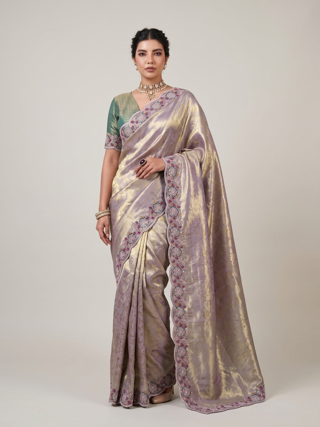 Peachmode Lavender Silk Blend Saree - Image 1