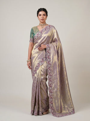 Peachmode Lavender Silk Blend Saree - Image 1