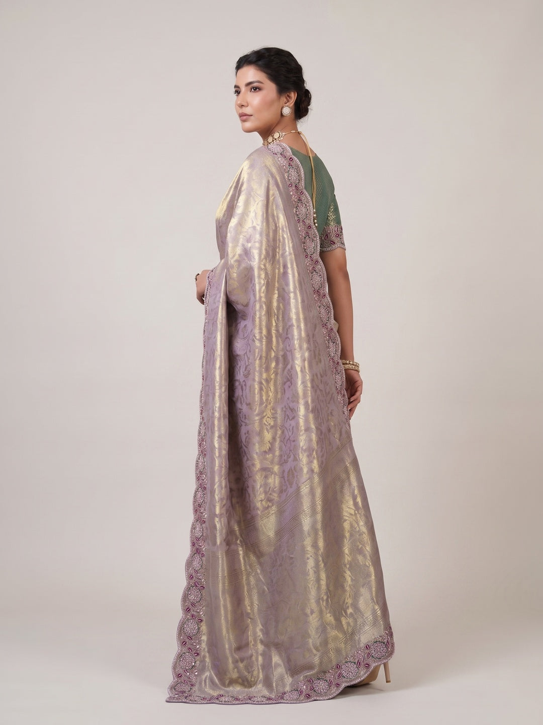 Peachmode Lavender Silk Blend Saree - Image 4