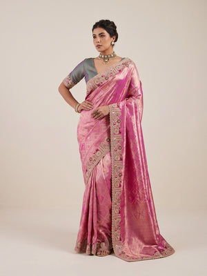 Peachmode Pink Silk Blend Saree - Image 1