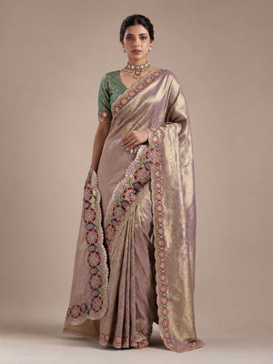 Peachmode Brown Silk Blend Saree - Image 1
