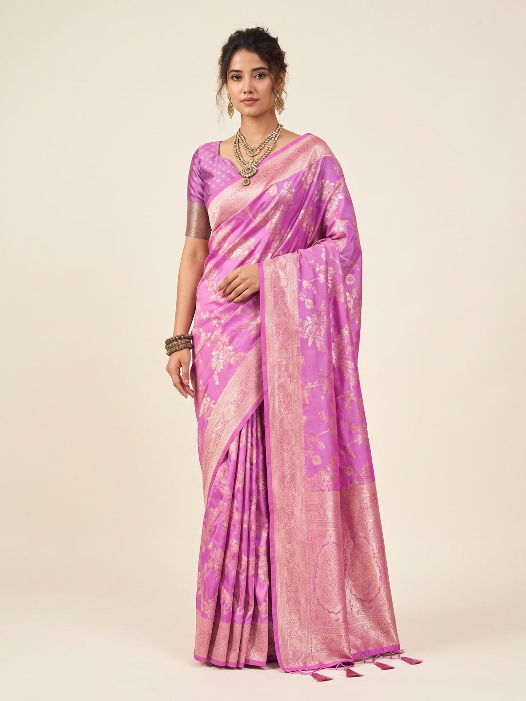 Peachmode Pink Silk Blend Saree - Image 1