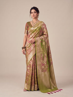Peachmode Brown Silk Blend Saree - Image 2