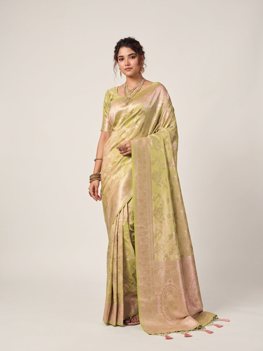 Peachmode Beige Silk Blend Saree - Image 1