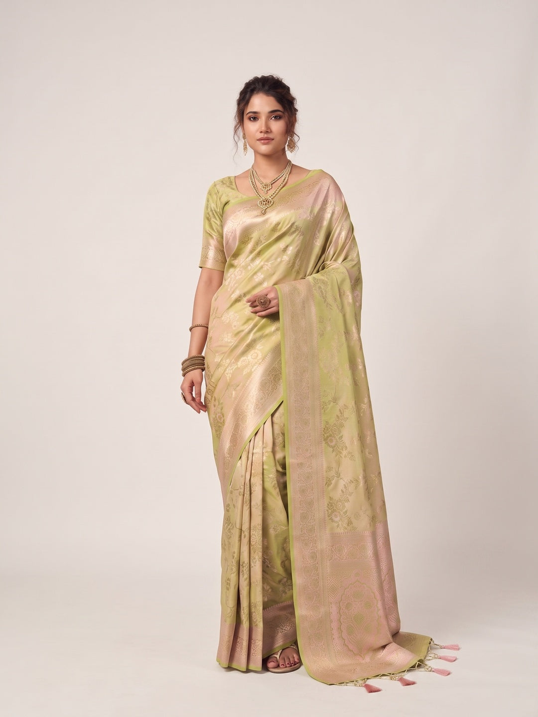 Peachmode Beige Silk Blend Saree - Image 2