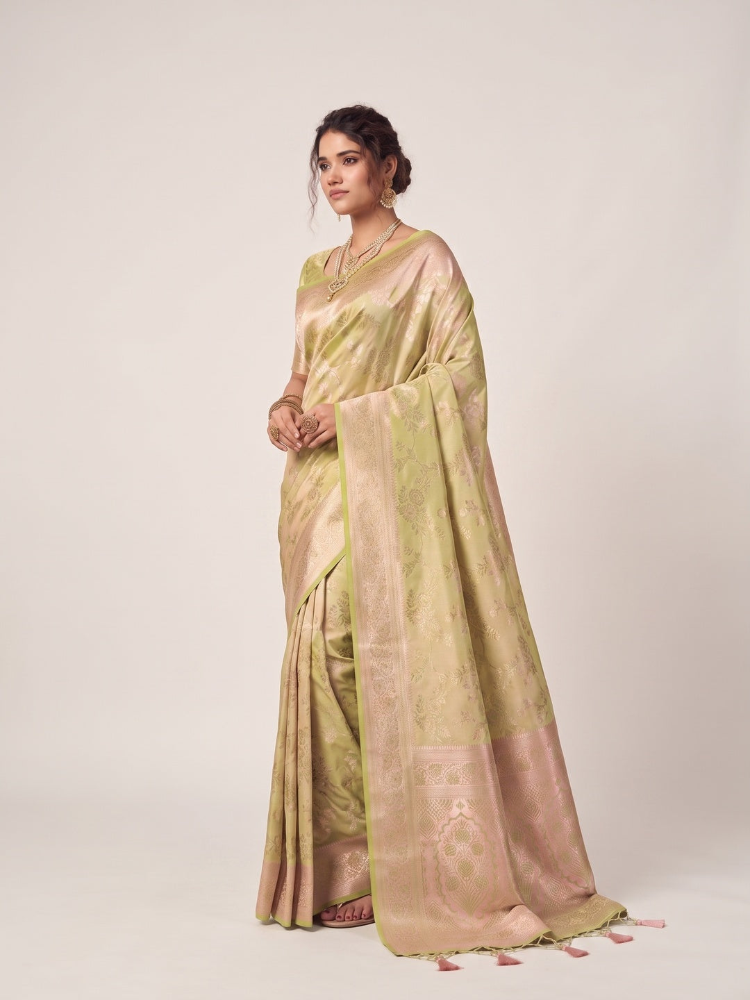 Peachmode Beige Silk Blend Saree - Image 3