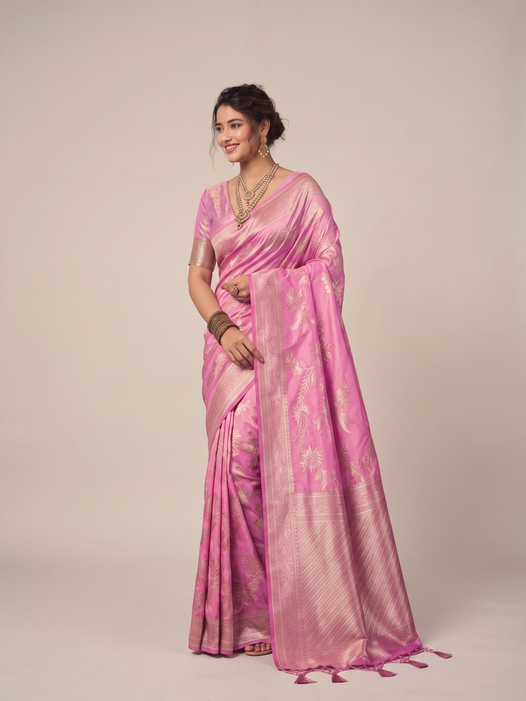 Peachmode Pink Silk Blend Saree - Image 3