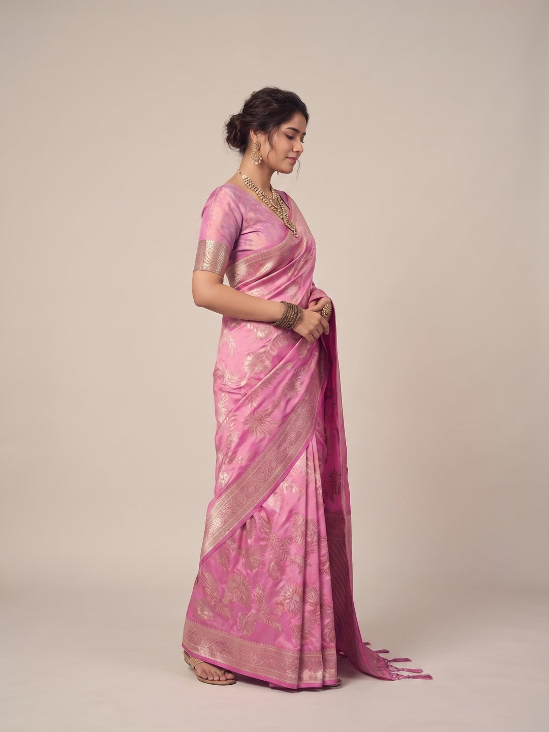 Peachmode Pink Silk Blend Saree - Image 4