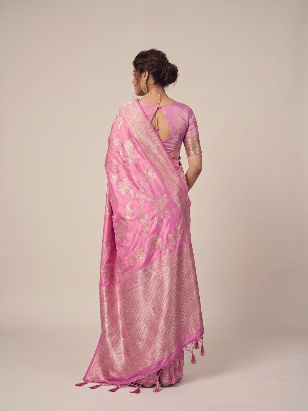 Peachmode Pink Silk Blend Saree - Image 5