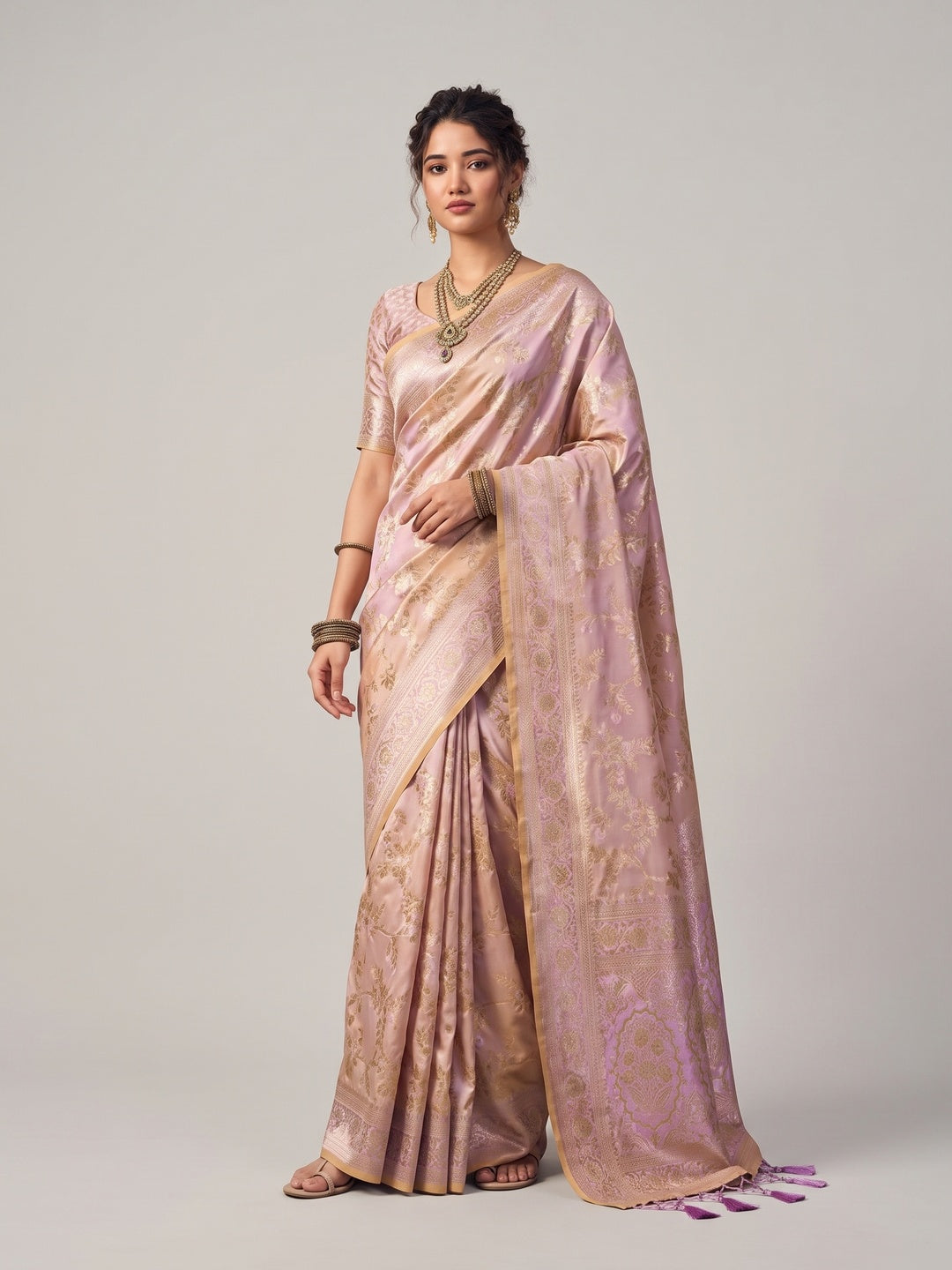 Peachmode Peach Silk Blend Saree - Image 1