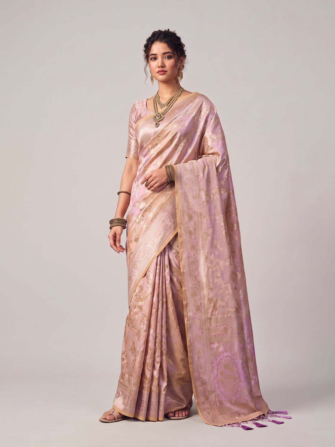 Peachmode Peach Silk Blend Saree - Image 2
