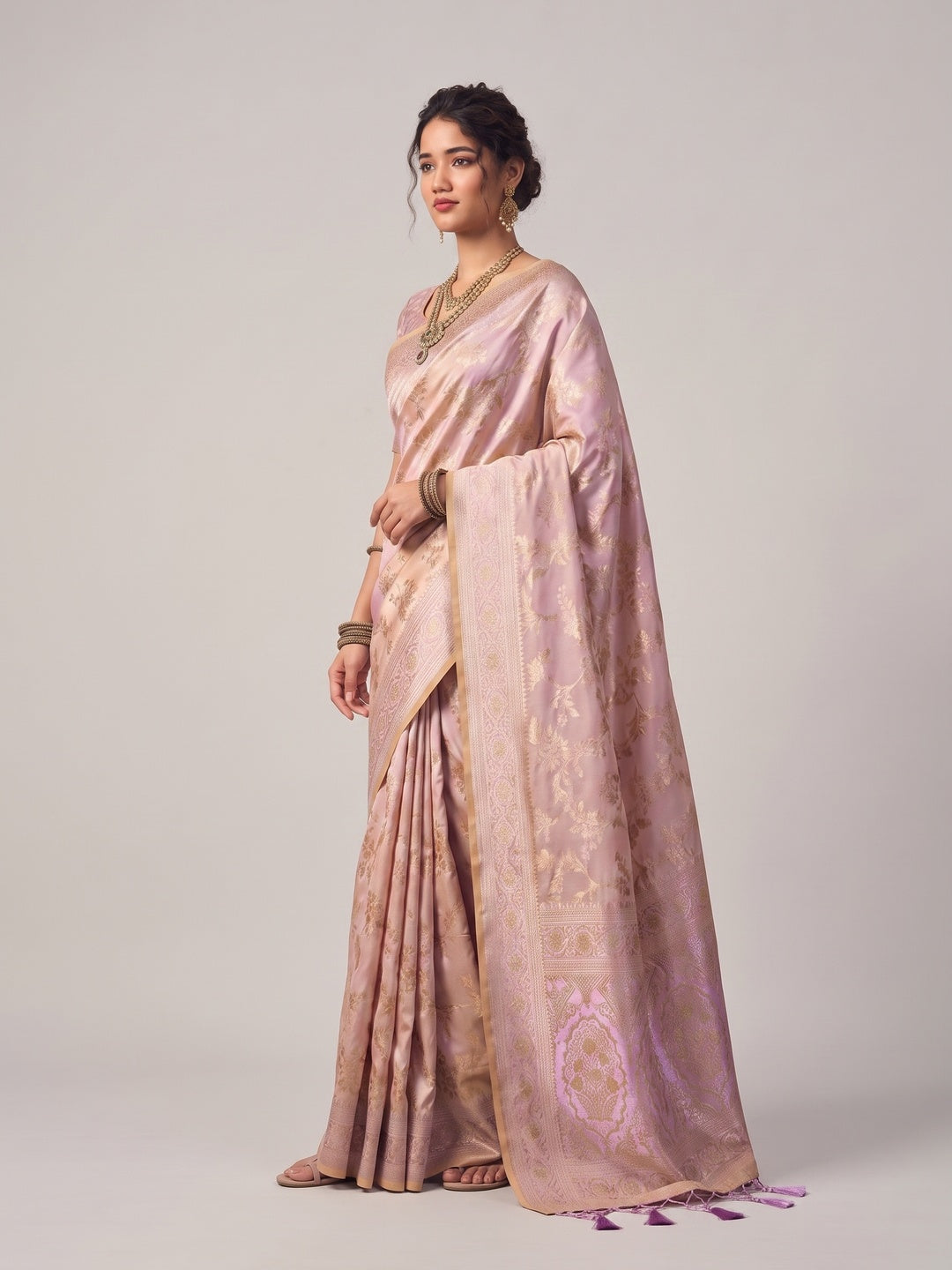 Peachmode Peach Silk Blend Saree - Image 3