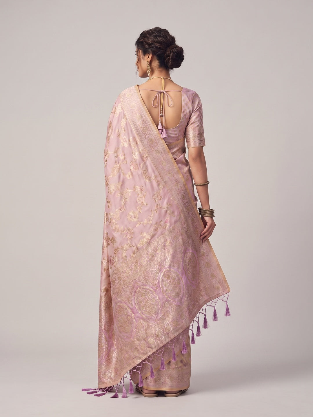 Peachmode Peach Silk Blend Saree - Image 5