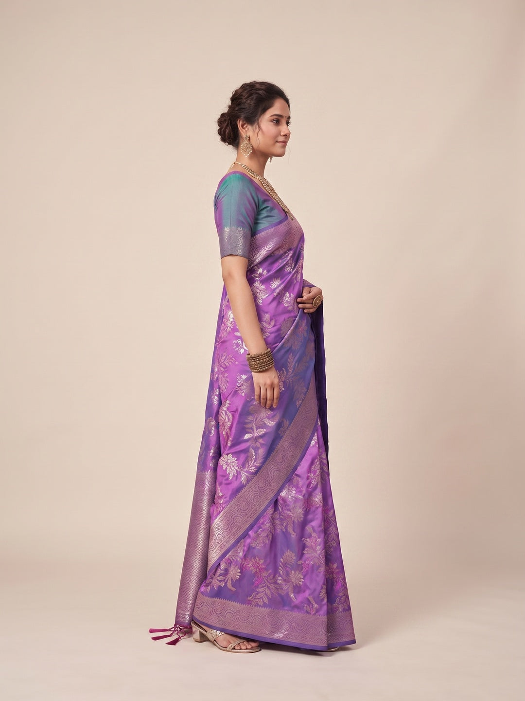 Peachmode Purple Silk Blend Saree - Image 4
