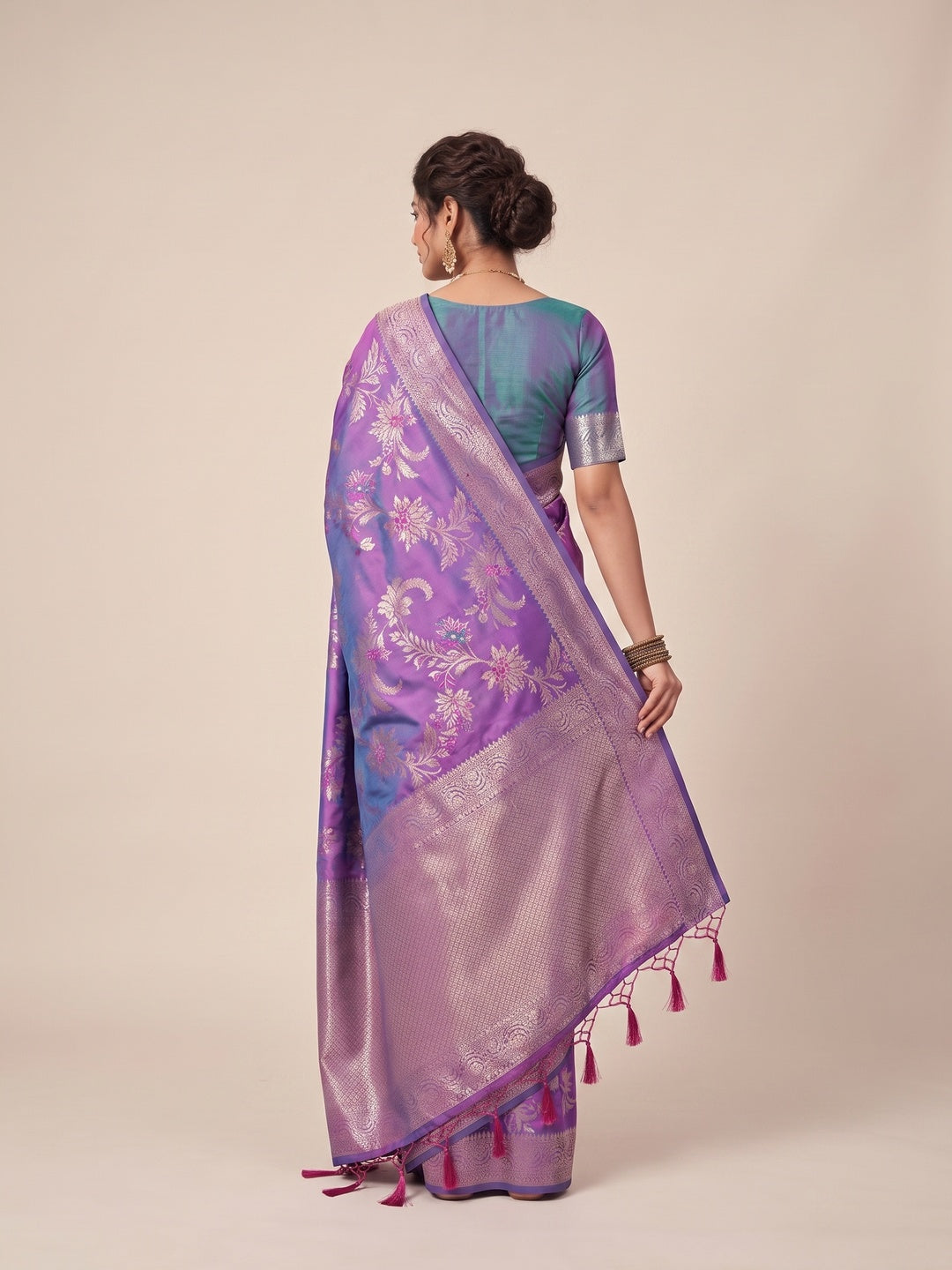 Peachmode Purple Silk Blend Saree - Image 5