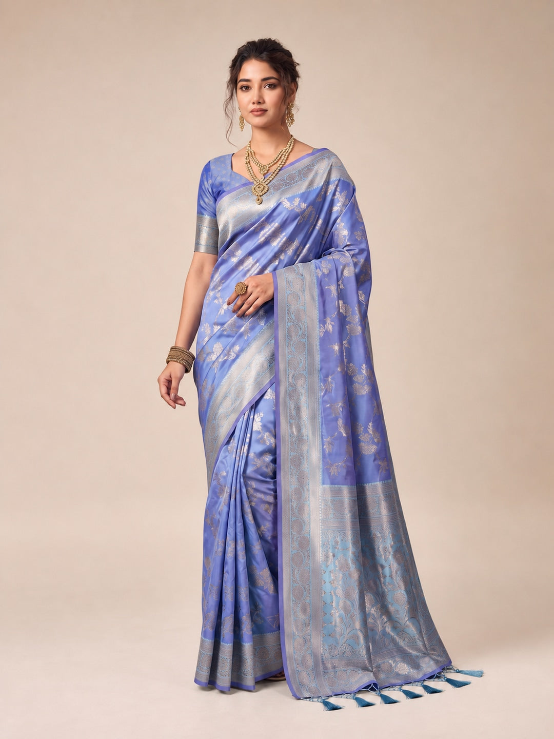 Peachmode Blue Silk Blend Saree - Image 1