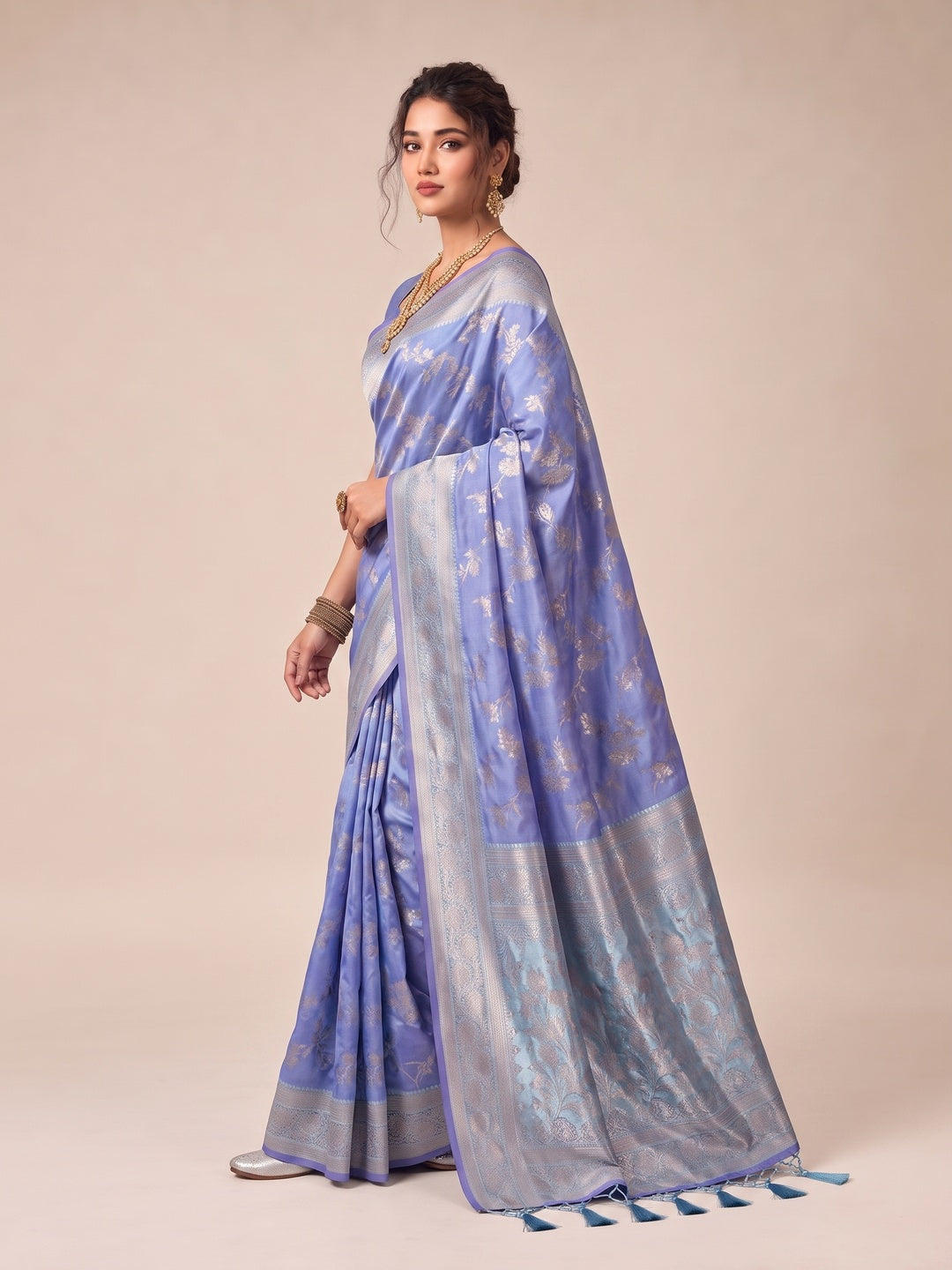 Peachmode Blue Silk Blend Saree - Image 3