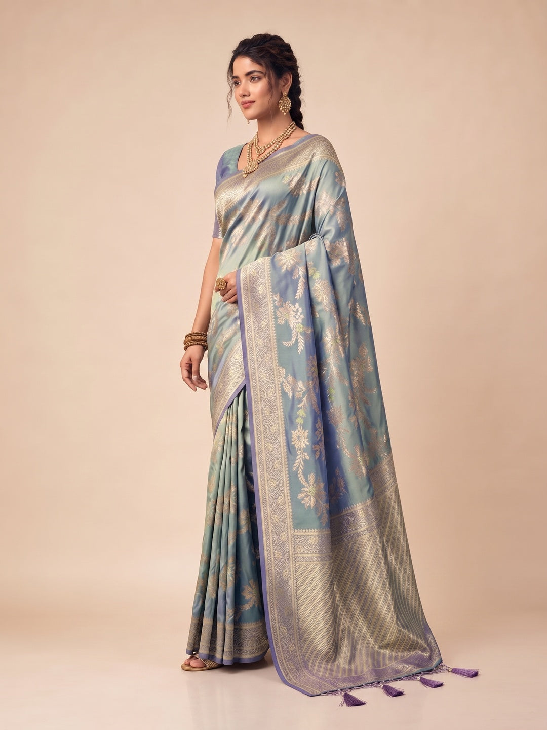 Peachmode Grey Silk Blend Saree - Image 4