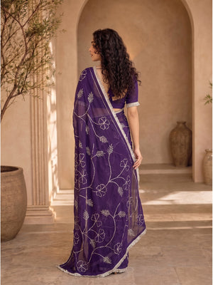 Peachmode Purple Gota Patti Star Georgette Saree - Image 2