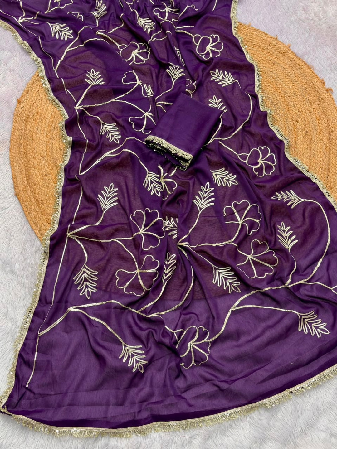 Peachmode Purple Gota Patti Star Georgette Saree - Image 4