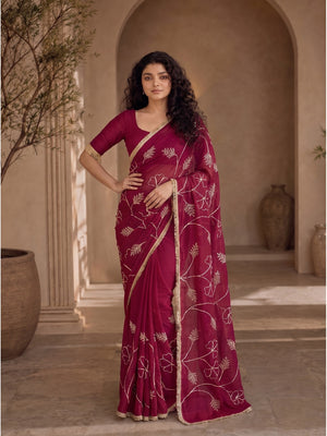 Peachmode Rani Pink Gota Patti Star Georgette Saree - Image 2