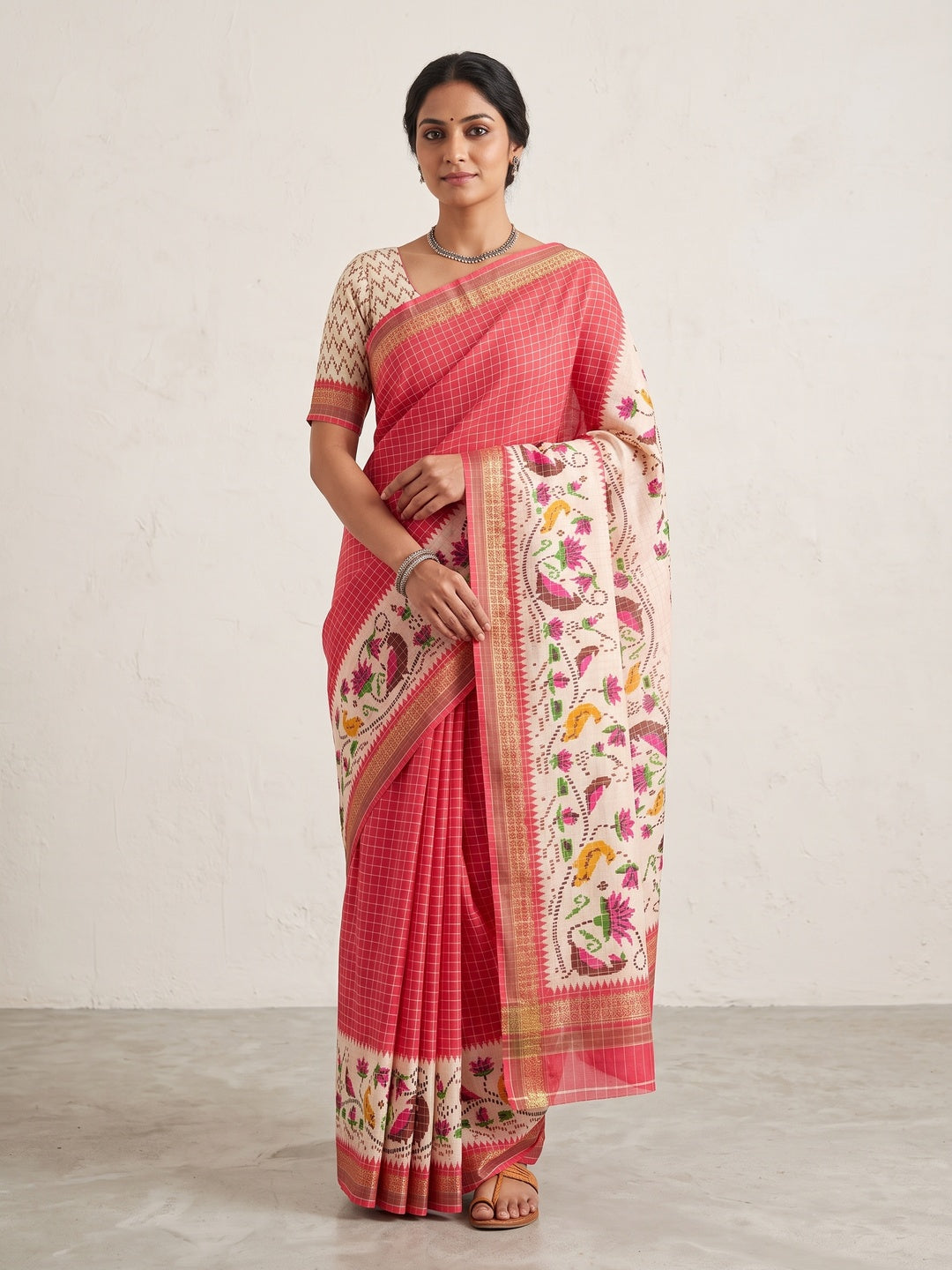 Peachmode Gajri Digital Printed Malai Cotton Saree - Image 1