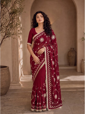 Peachmode Rani Pink Gota Patti Star Georgette Saree - Image 1