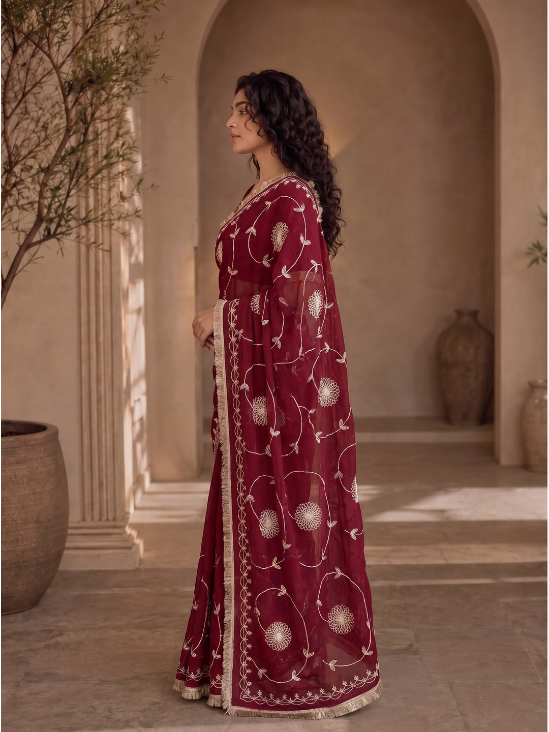 Peachmode Rani Pink Gota Patti Star Georgette Saree - Image 4