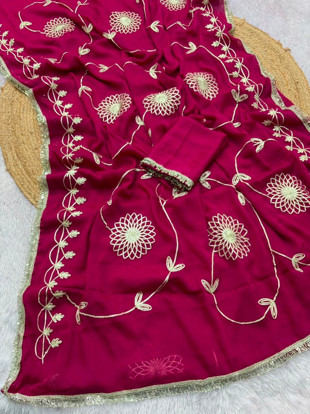 Peachmode Rani Pink Gota Patti Star Georgette Saree - Image 5