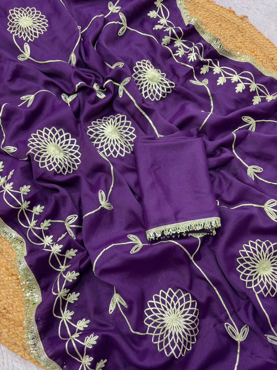 Peachmode Purple Gota Patti Star Georgette Saree - Image 5