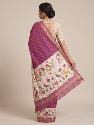 Peachmode Wine Digital Printed Malai Cotton Saree - Image 2