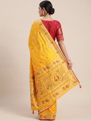 Yellow Artistic Meenakari Zari Woven Muslin Soft Saree with Smooth Fall - Image 2