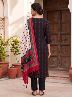 Peachmode Black Geometric Printed Pure Cotton Dress Material - Image 2