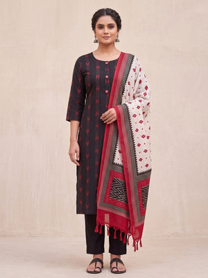 Peachmode Black Geometric Printed Pure Cotton Dress Material - Image 1