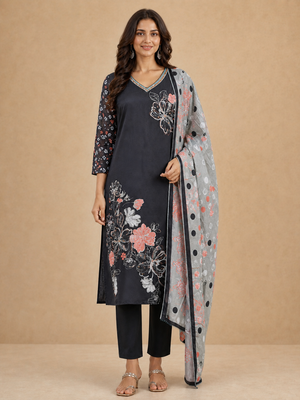 Peachmode Black Muslin Salwar Suit - Image 2