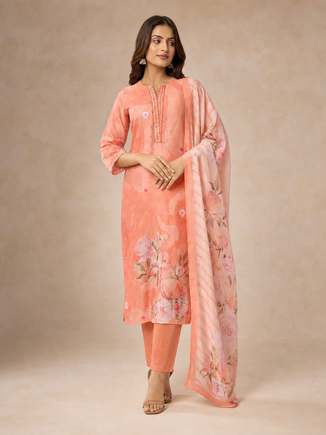 Peachmode Peach Gucci Silk Salwar Suit - Image 1