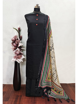Peachmode Black Chanderi Blend Manipuri Dupatta Dress Material - Image 2