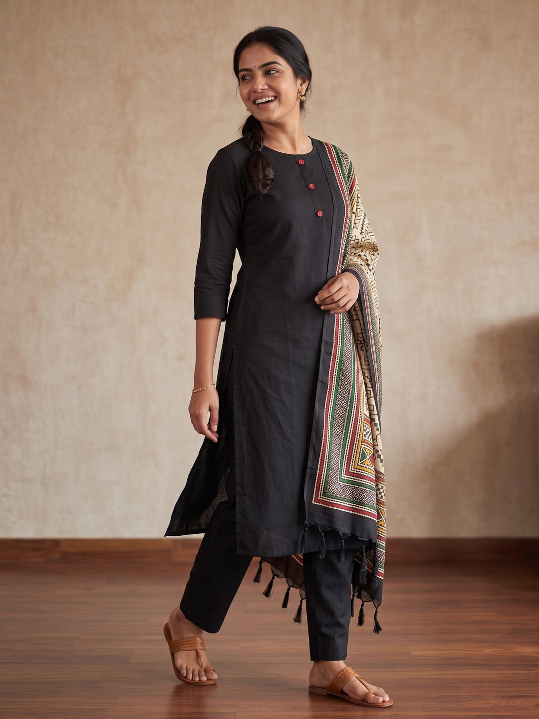 Peachmode Black Chanderi Blend Manipuri Dupatta Dress Material - Image 7